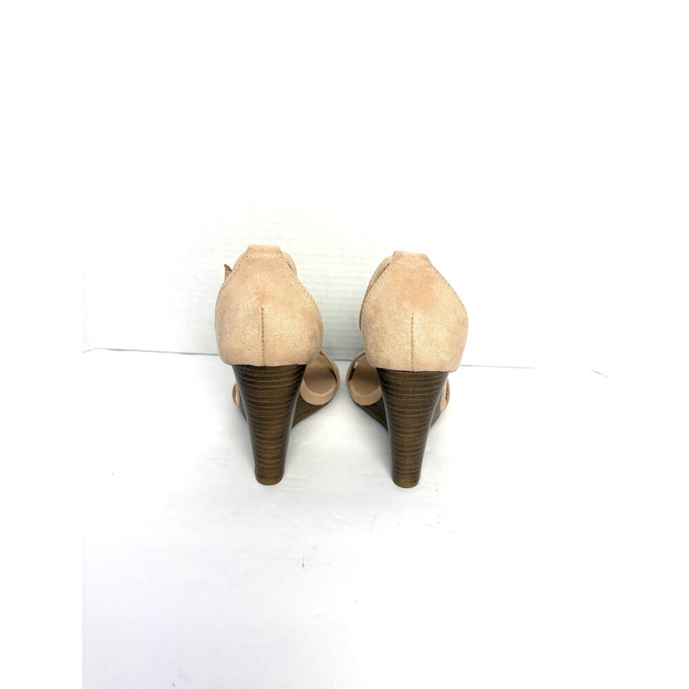 YOKI Wedge Sandals Women's 6.5 Tan Beige Ankle‎ Strap Open Toe Suede Finish NEW - Picture 5 of 9